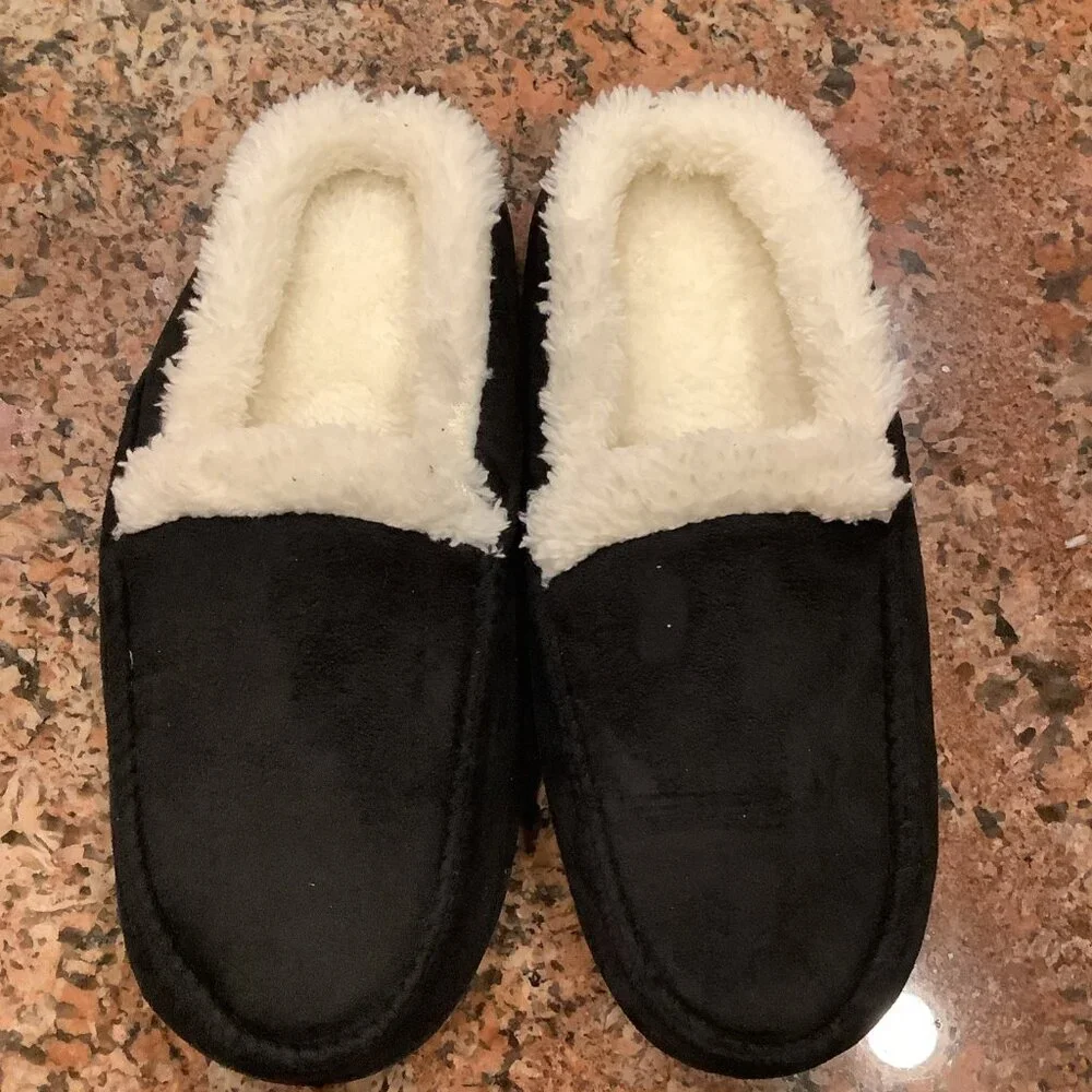 Festive Voice Size XL 11-12, Men’s Black Plush Cushion Memory Foam Slippers, New_2